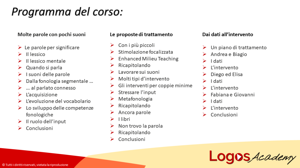 Diapositiva1 Il disturbo primario di Linguaggio - Il Ciclo Tra Suoni e Parole - PROGRAMMA